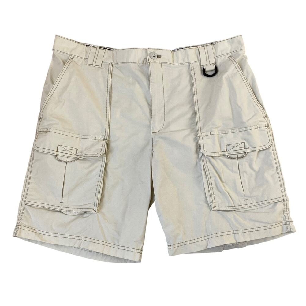 IZOD Cargo Surfcaster Fishing Shorts Men 38 Cream Gorpcore Utility Hiking